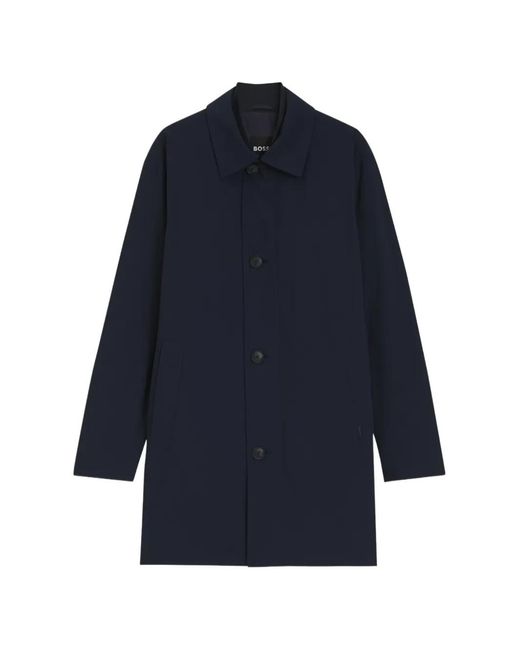 Boss Blue Button-Up Collared Coat for men