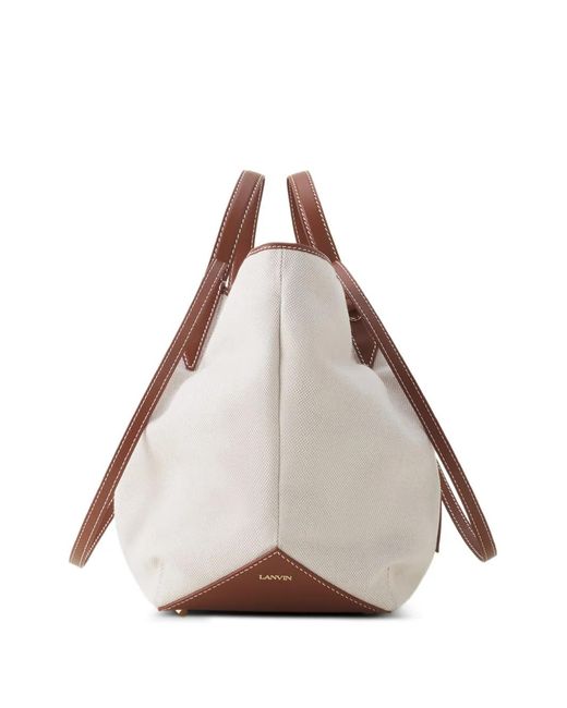 Lanvin White Catch Leather-Trim Logo-Patch Tote Bag