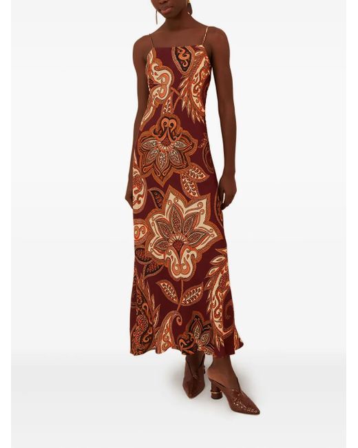 Farm Rio Red Leopard Paisley Slip Maxi Dress