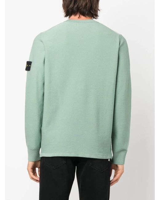 Stone Island Green Compass-Patch Crewneck Jumper for men