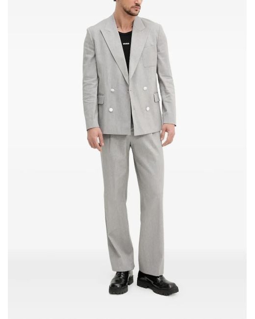 HUGO Gray Textured Double-Breasted Suit for men