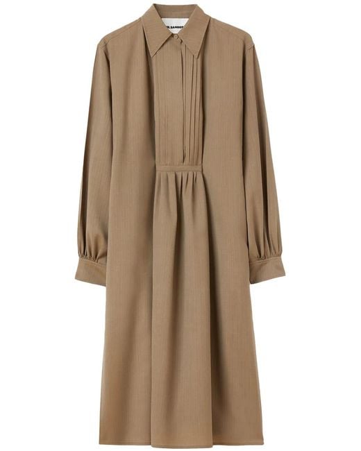 Jil Sander Natural Straight-Point Collar Wool Dress