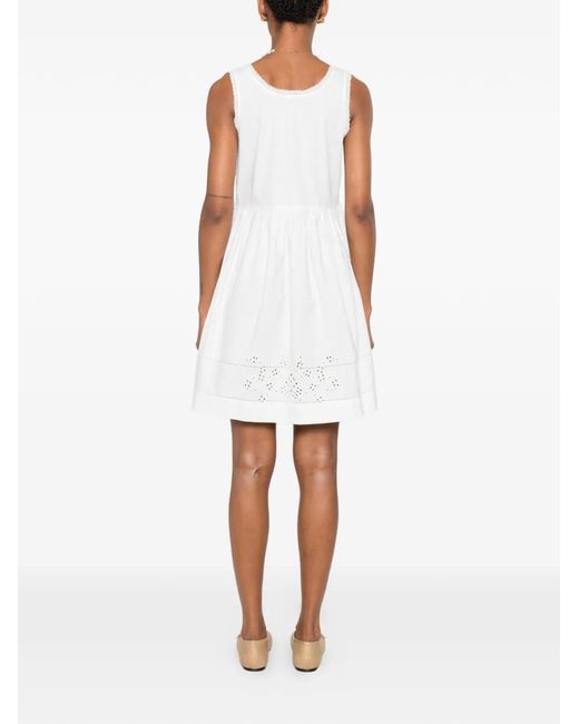 Maje White Short Dress With Lace Trim