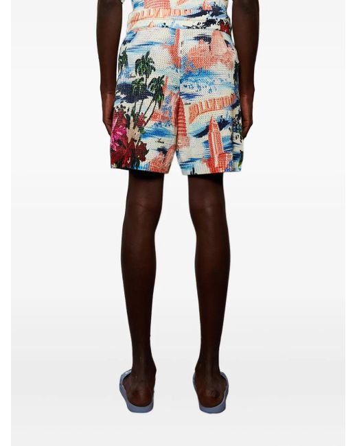 Amiri Blue Cityscape Printed Drawstring Shorts for men