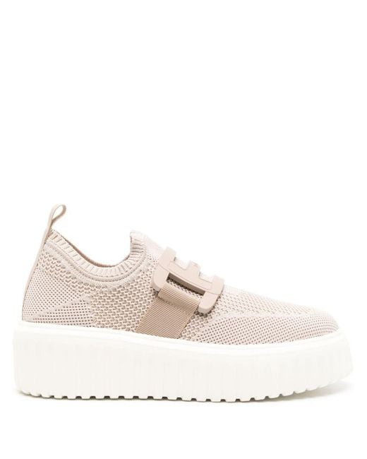 Hogan Natural Knitted Wedge Sneakers