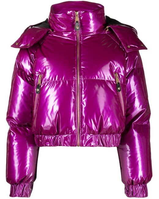 Versace Purple Glossy-finish Hooded Puffer Jacket