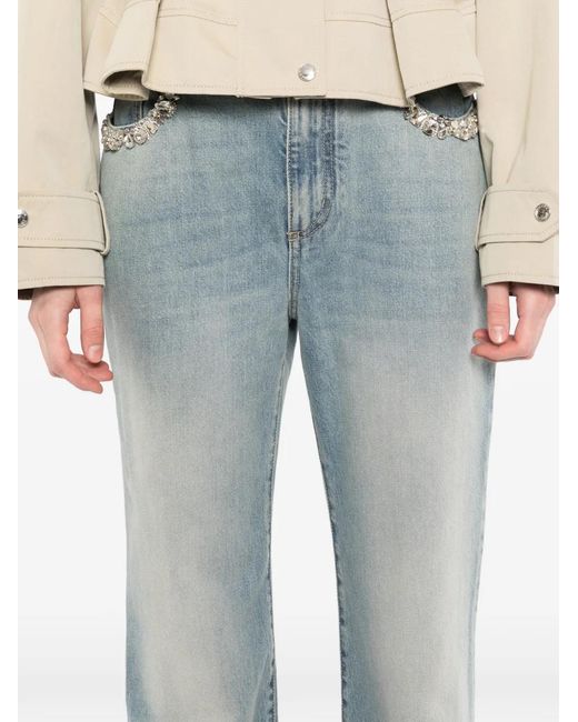 McQueen Blue Crystal-Embellished Jeans