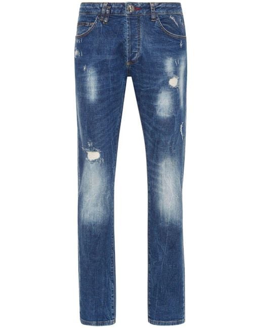 Philipp Plein Blue Lion Circus Mid-rise Slim-fit Jeans for men