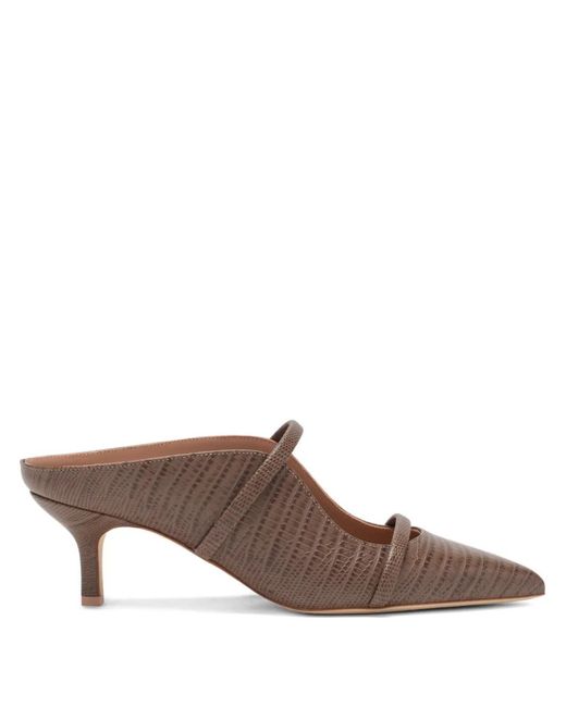 Malone Souliers Brown Maureen Embossed Kitten-Heel Mules