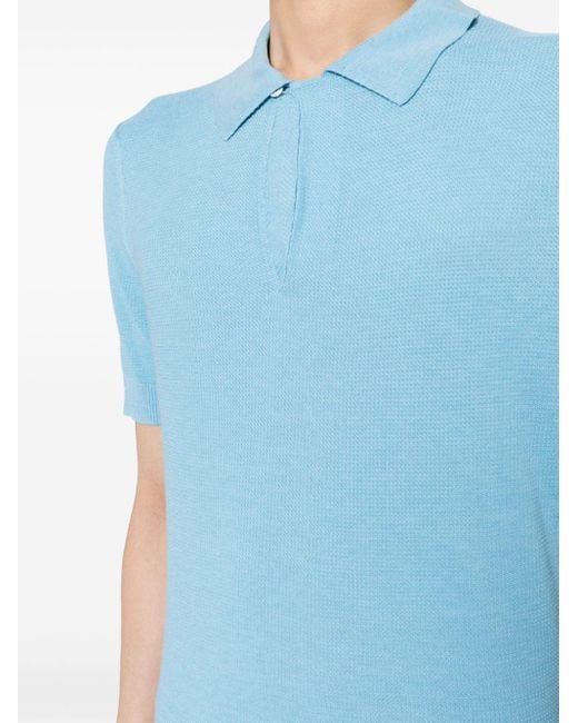 Tom Ford Blue Knitted Short-sleeve Polo Shirt for men