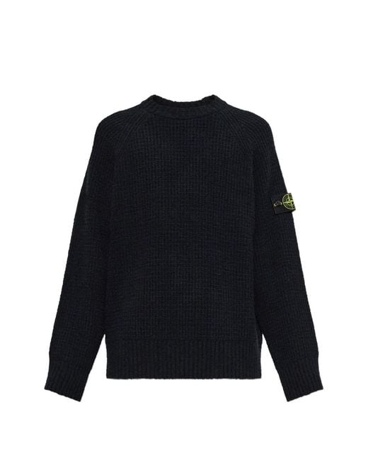 Stone Island Blue Logo-Patch Long-Sleeve Sweater for men