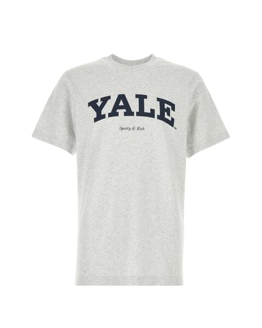 Sporty & Rich White Melange Cotton T-Shirt for men