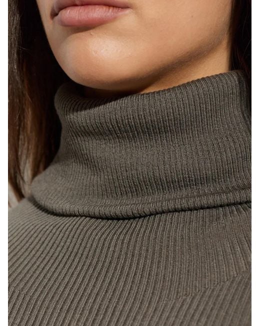 Rick Owens Gray Tube Ribbed-Knit Turtleneck Top