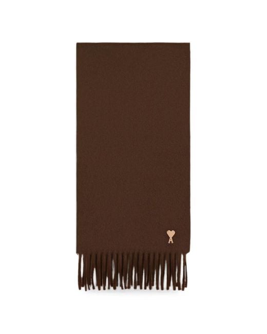 AMI Brown Foulard En Laine Avec Patch Ami De Cœur