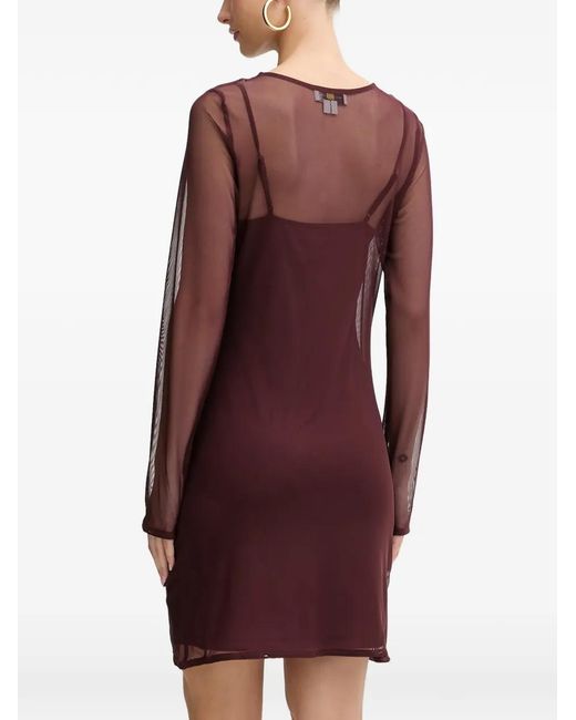Never Fully Dressed Red Feather-Trim Mini Dress