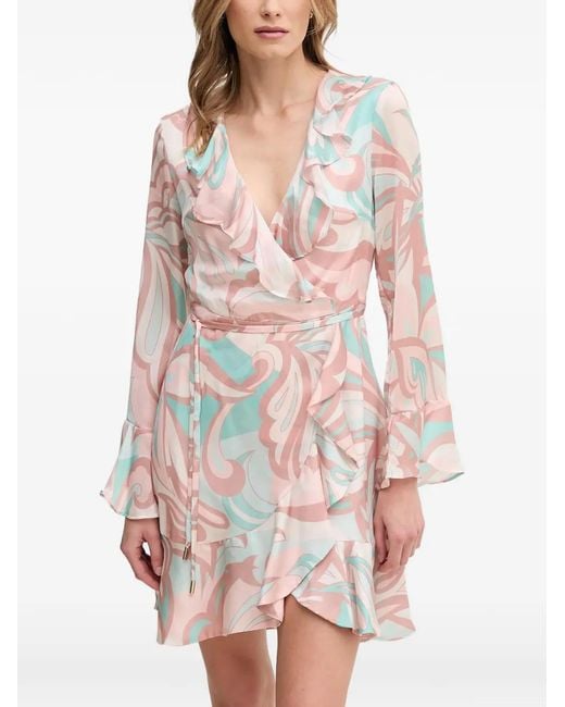 GAUDI White Ruffled Patterned Mini Dress