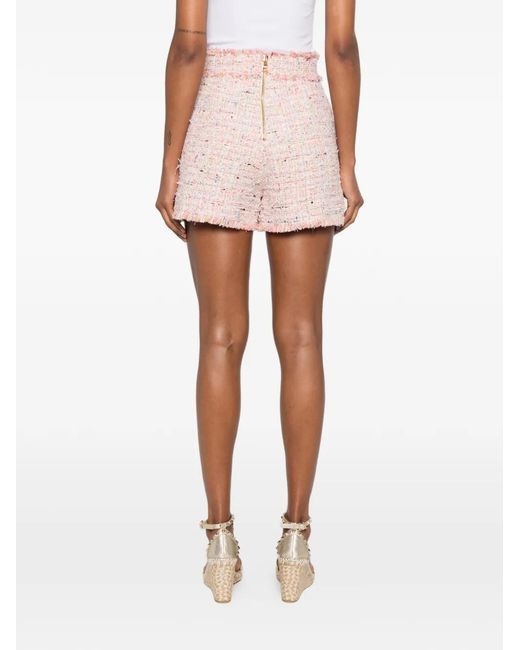 Balmain Pink Short Boutonné En Tweed