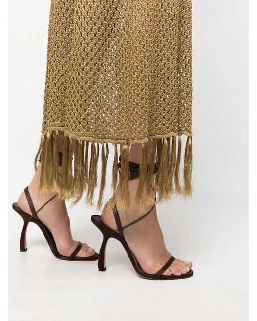 Dodo Bar Or Natural Fringed Midi Knit Dress