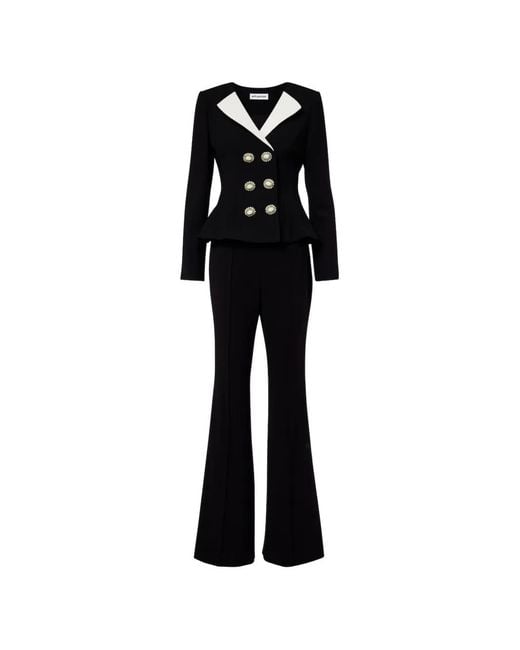 Self-Portrait Black Embellished-Button Peplum Jumpsuit