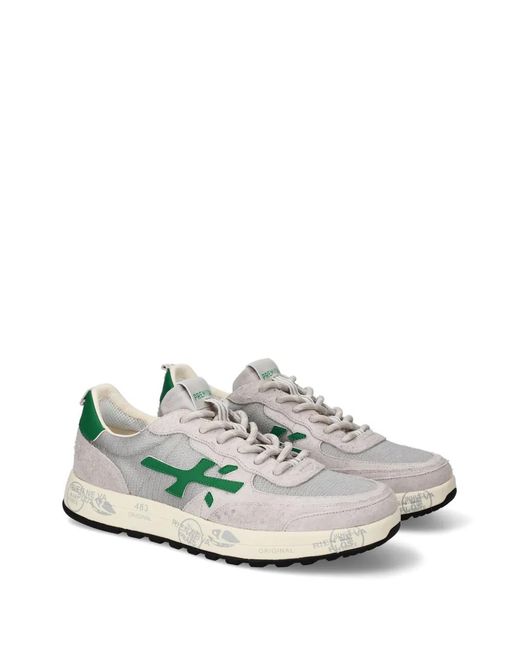 Premiata White Logo-Patch Panelled Sneakers for men
