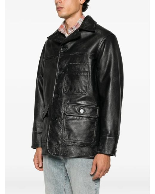 G-Star Black Leather Chore Jacket for men
