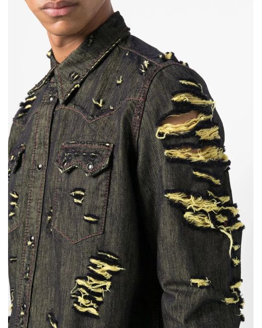 Marni Green Distressed Denim Shirt for men