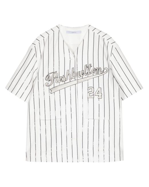 Pushbutton White Logo-print Striped T-shirt