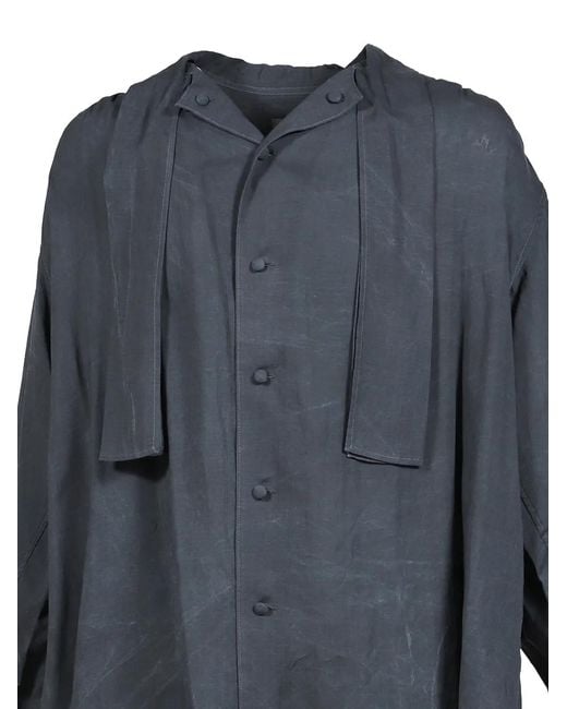Yohji Yamamoto Gray Washer-Finish Gathered Shirt for men