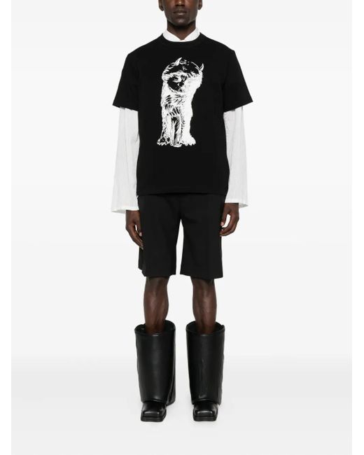 Sacai Black Graphic-Print Cotton T-Shirt for men