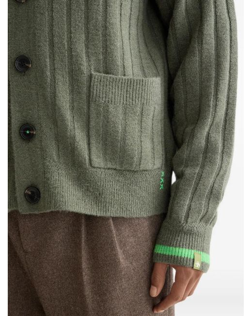 Scotch & Soda Green Ribbed-Knit Patch-Pocket Cardigan for men