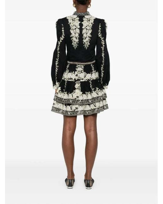 Alice + Olivia Black Langärmeliges Minikleid Valencia