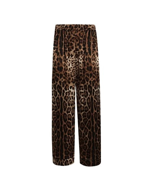 Dolce & Gabbana Brown Leopard-print Satin Pajama Pants