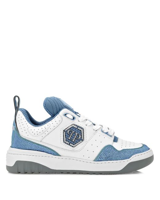 Philipp Plein Blue Mix Crystal Low-Top Leather Sneakers