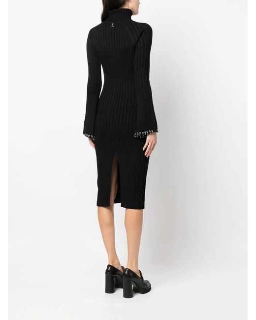 Patrizia Pepe Black Cut-Out Ribbed Midi Dress