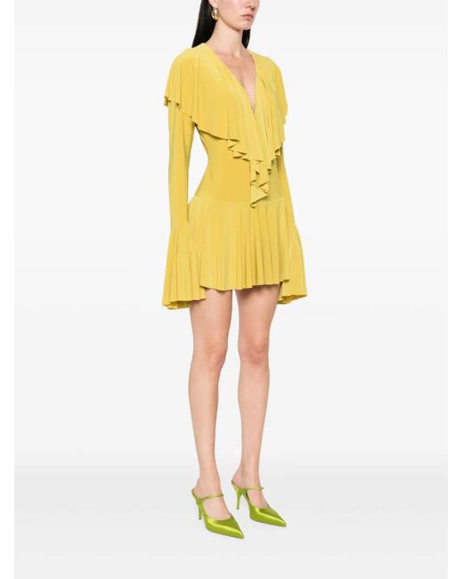Norma Kamali Long-Sleeve Deep V-Neck Mini Dress in Yellow | Lyst