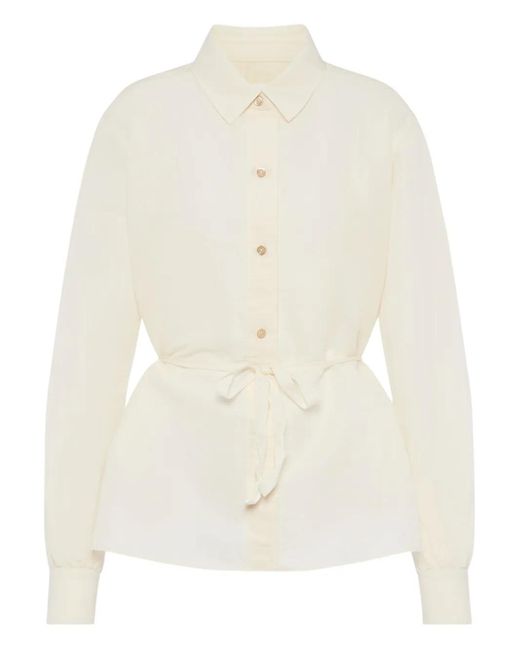Maison Margiela Women's White Belted Long-Sleeve Shirt