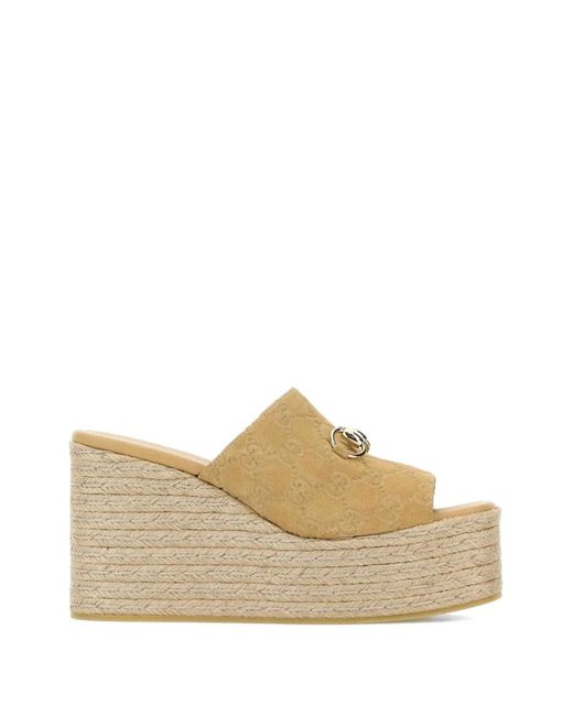 Gucci Natural Suede Platform Wedges