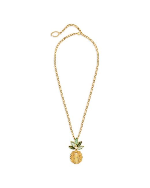 Oscar de la Renta Metallic Pineapple Crystal Leaf Pendant Necklace