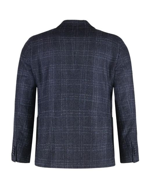 Tagliatore Blue Double-Breasted Checked Jacket for men