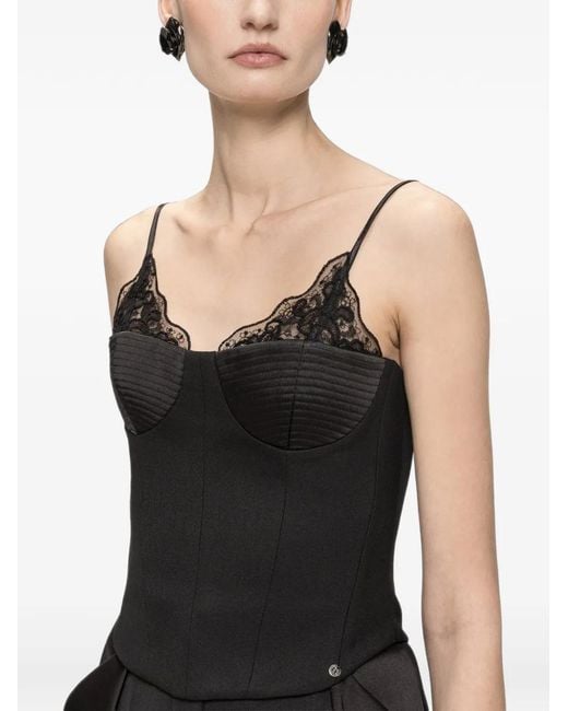 Nissa Black Wool-Blend Lace Corset Top