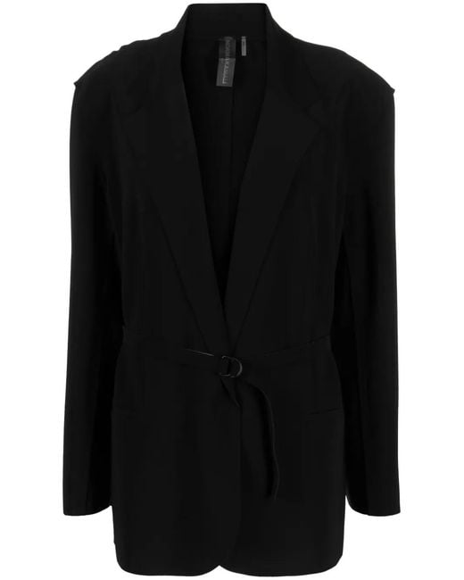 Norma Kamali Black Notched-Lapel Belted Blazer