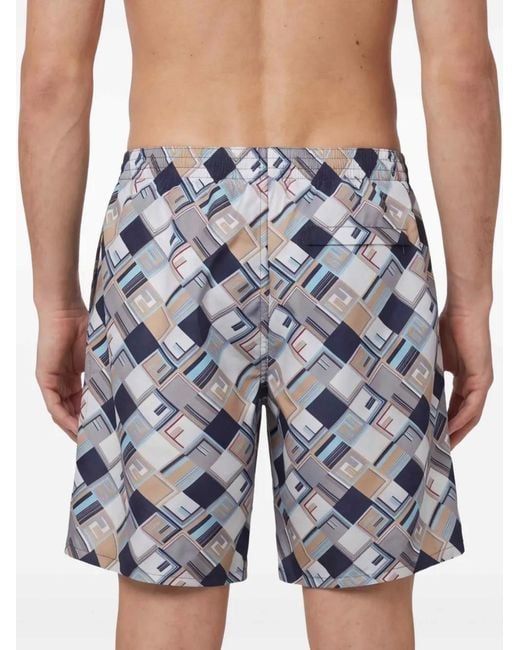 Fendi Blue Ff Check Swim Shorts for men