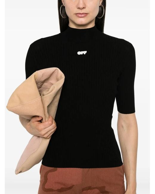 Off-White c/o Virgil Abloh Black Appliqué-Logo Ribbed-Knit Top