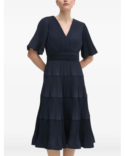 Joseph Ribkoff Blue Tiered Pleated Midi Dress