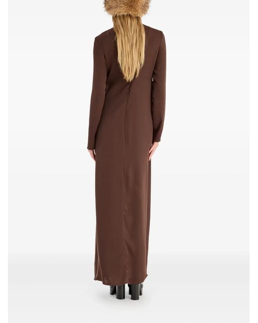 ROTATE BIRGER CHRISTENSEN Brown Satin Long-Sleeve Maxi Dress