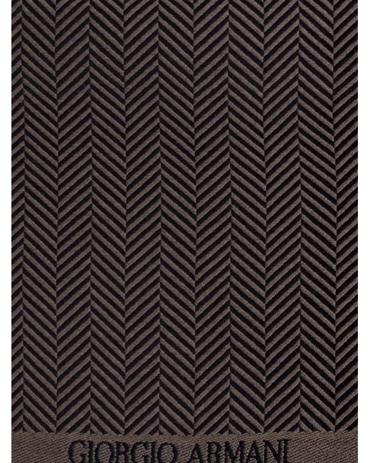 Giorgio Armani Black Herringbone-Pattern Wool Scarf for men