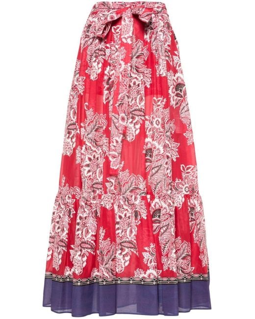 Falda larga con estampado floral Etro de color Red