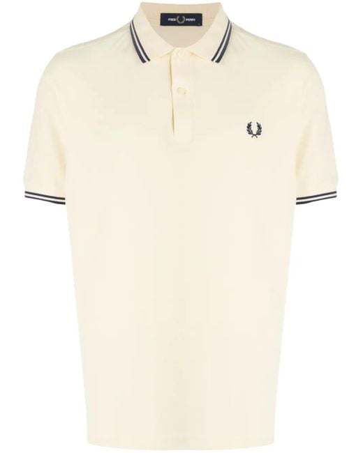 Fred Perry Natural Laurel Wreath-Embroidered Cotton Polo Shirt for men