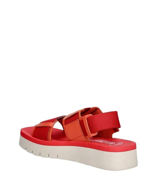 Fly London Red Touch-Strap Platform Sandals