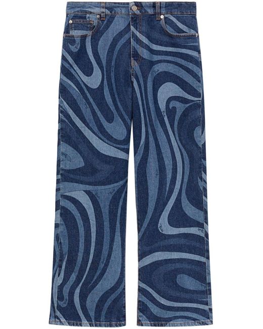 Emilio Pucci Blue Marmo-print Straight-leg Jeans for men